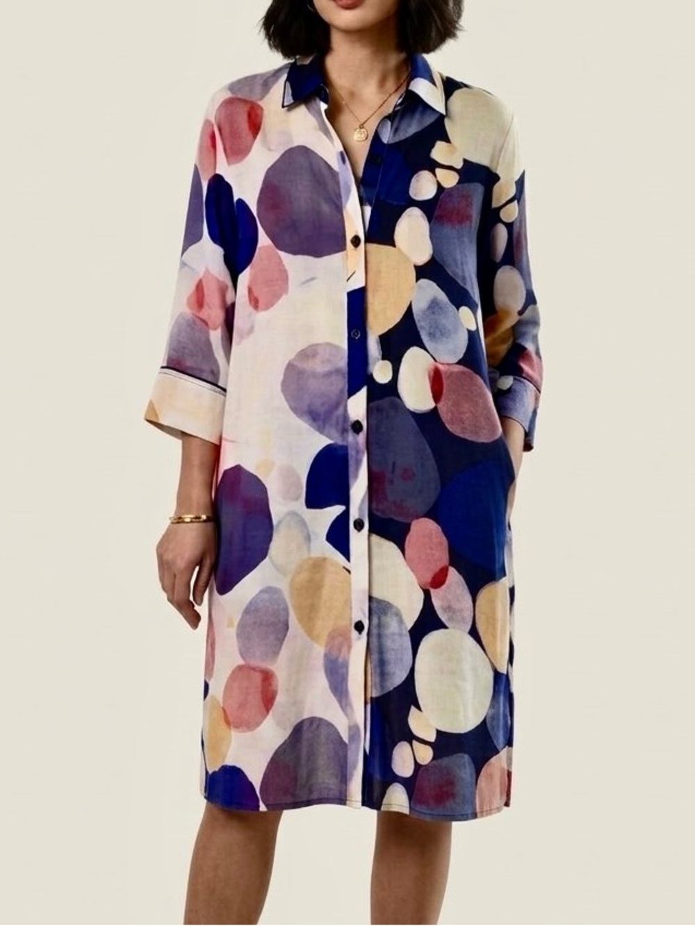 Radzoli Colorful Printed Button-Front Shirt Dress Casual Art To Wear Womens XL